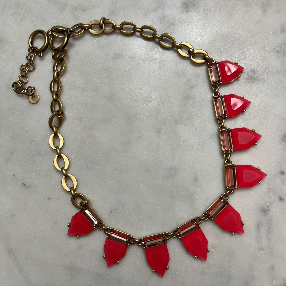 Stella Dot Statement Necklace Pink Geometric Punk Candy Coral Gold Tone‎ Jewelry